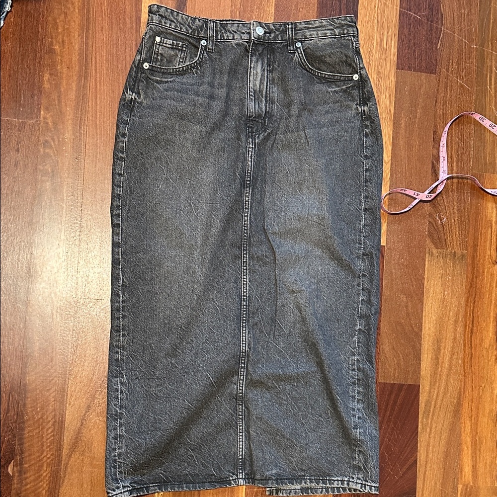 H&M Washed Black Denim Midi Skirt